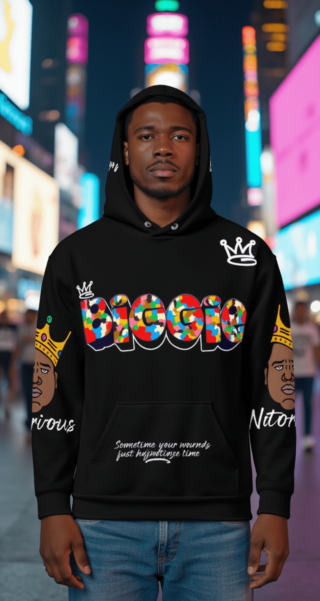 Biggie All Over Print Unisex Hoodie (Black) - Rebel P Customs