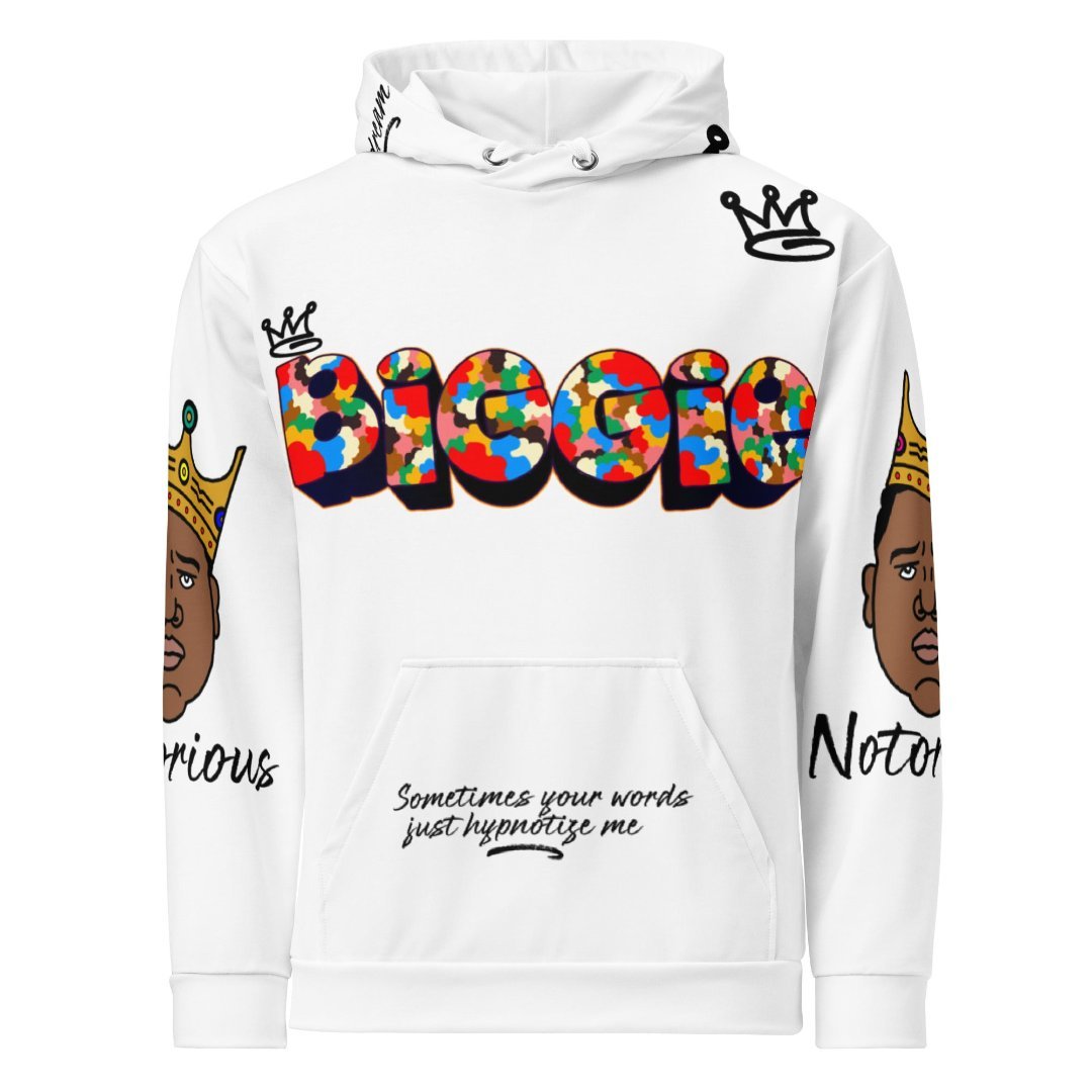 Biggie All Over Print Unisex Hoodie (White) - Rebel P Customs