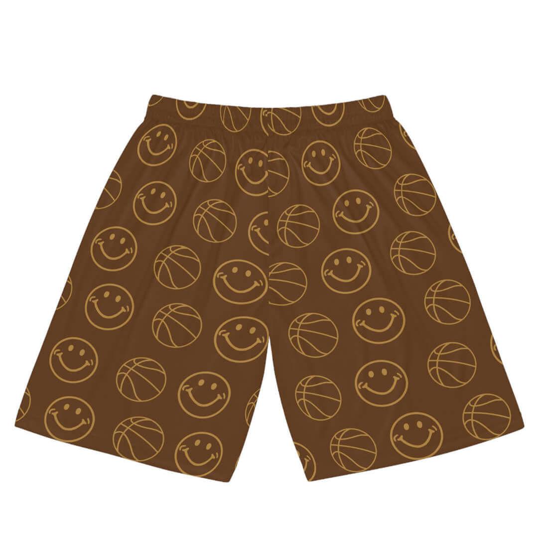 Brown Smiley Unisex Basketball Shorts - Rebel P Customs