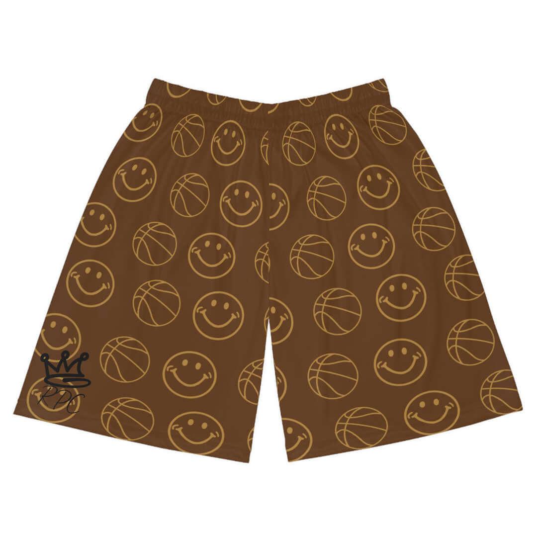 Brown Smiley Unisex Basketball Shorts - Rebel P Customs