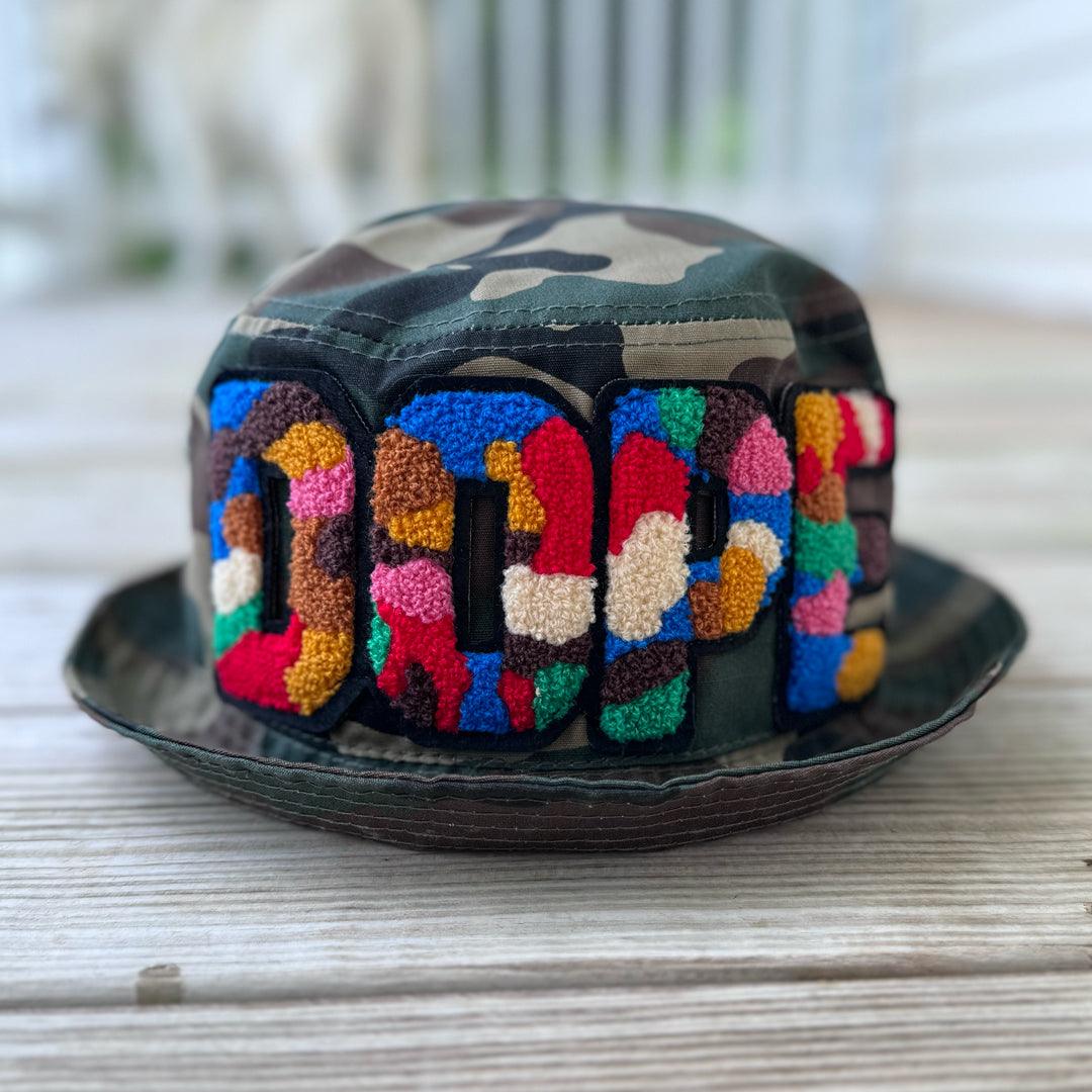 Chenille Dope Camo Patched Unstructured Bucket Hat - Rebel P Customs