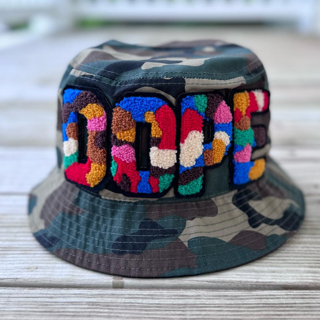 Chenille Dope Camo Patched Unstructured Bucket Hat - Rebel P Customs