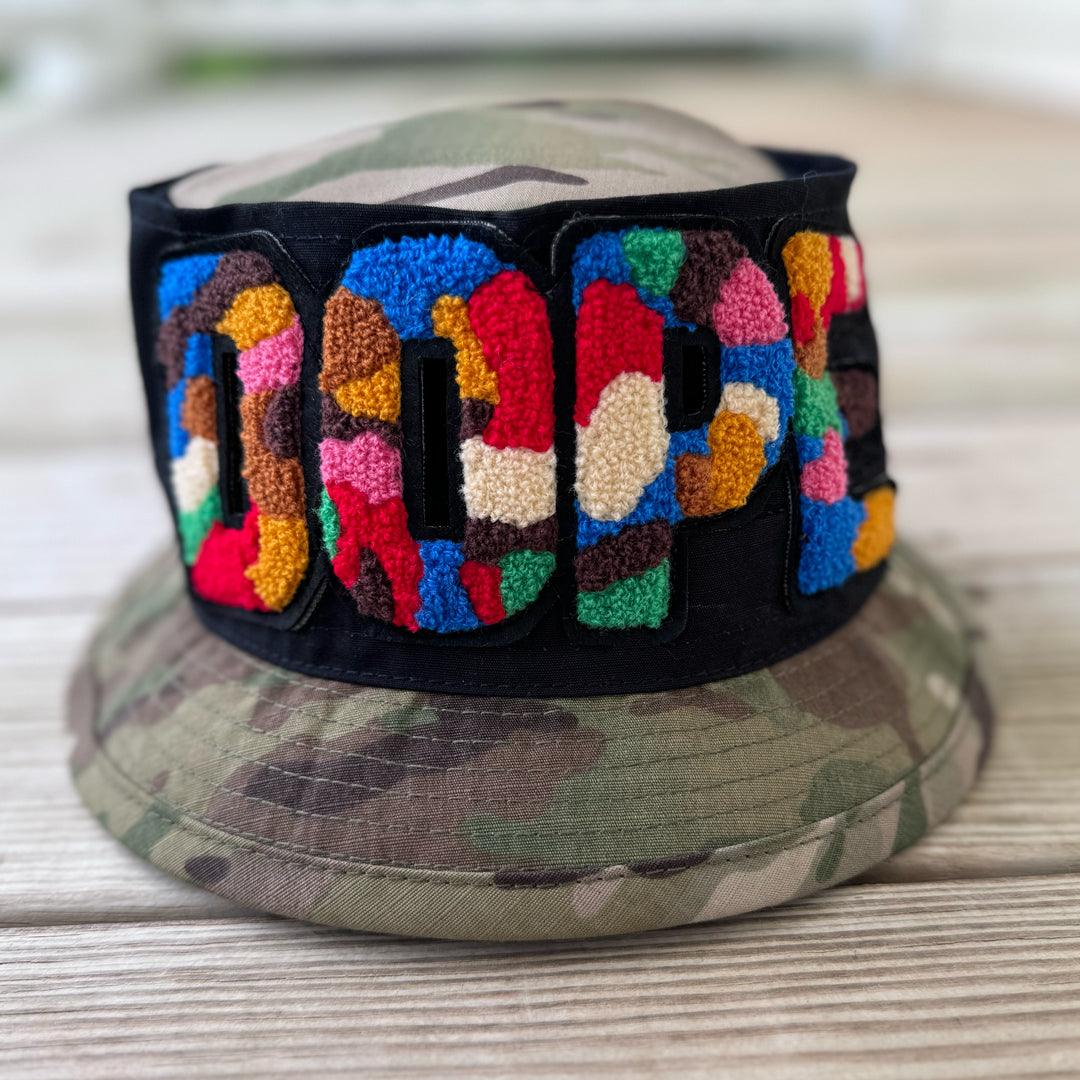 Chenille Dope Camo Structured Patched Bucket Hat - Rebel P Customs
