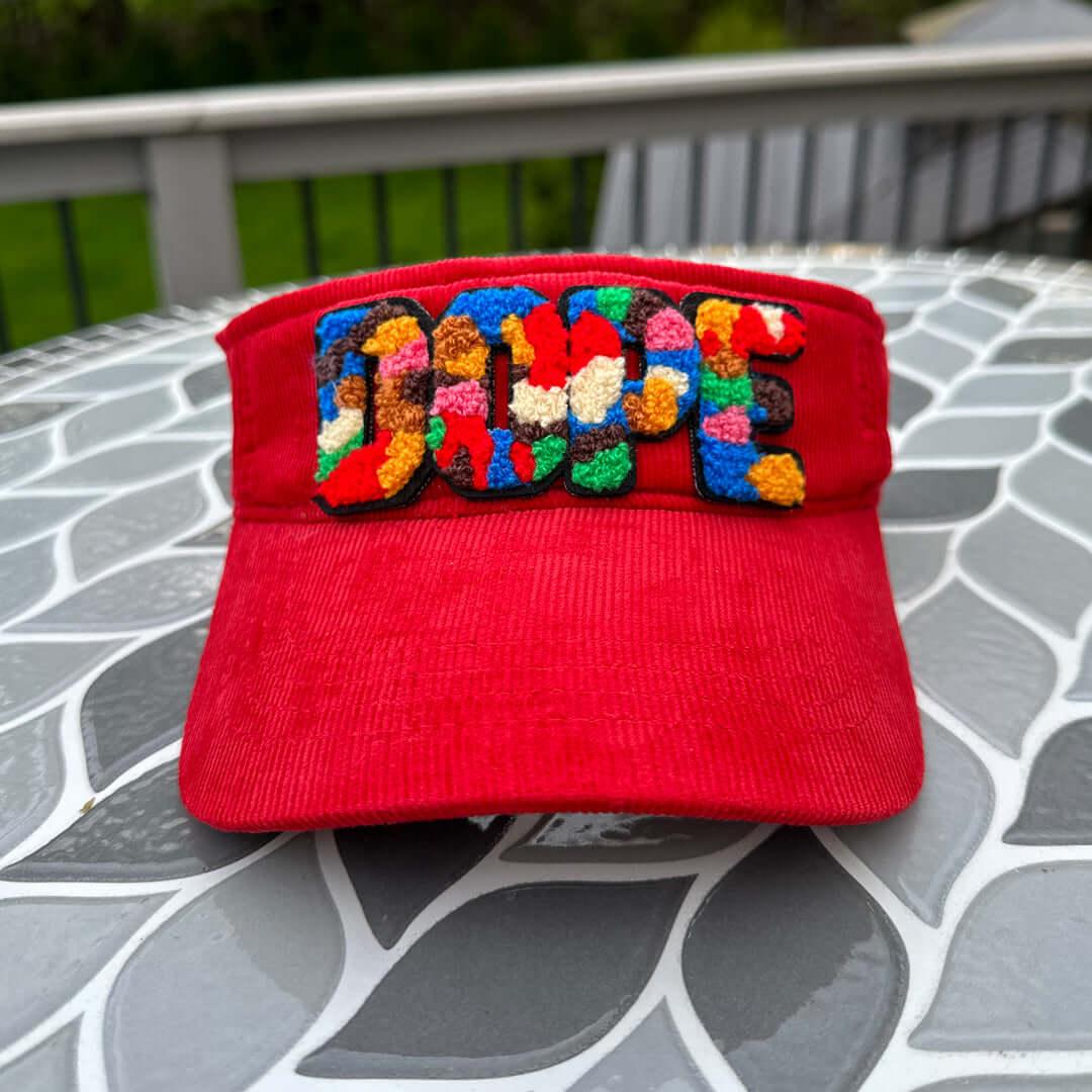 Chenille Dope Red Corduroy Patched Visor - Rebel P Customs
