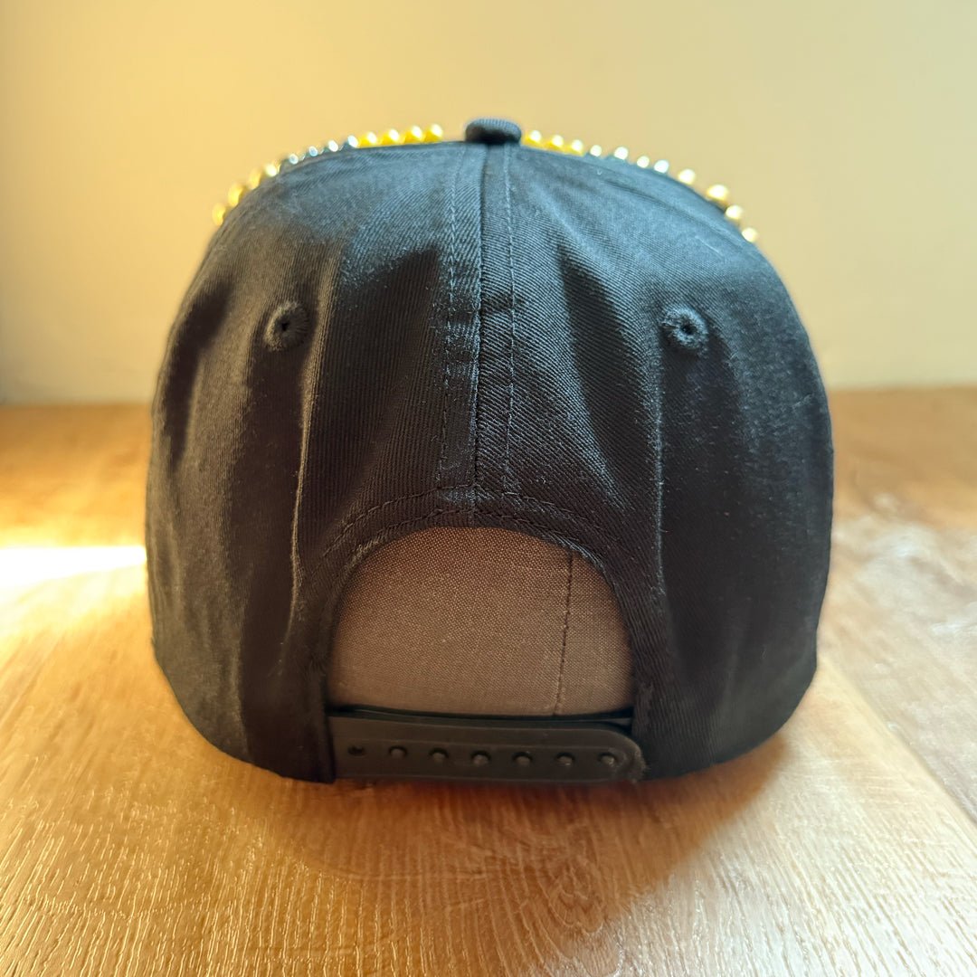 Custom Beaded Black and Gold Pearl New York Hat - Rebel P Customs