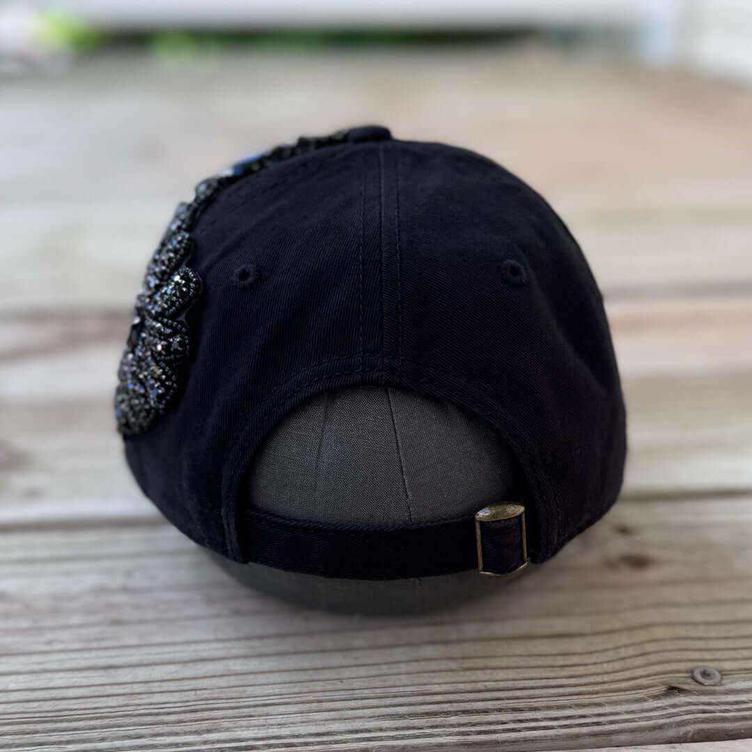 Custom Beaded Black Crystal Applique New York Hat - Rebel P Customs