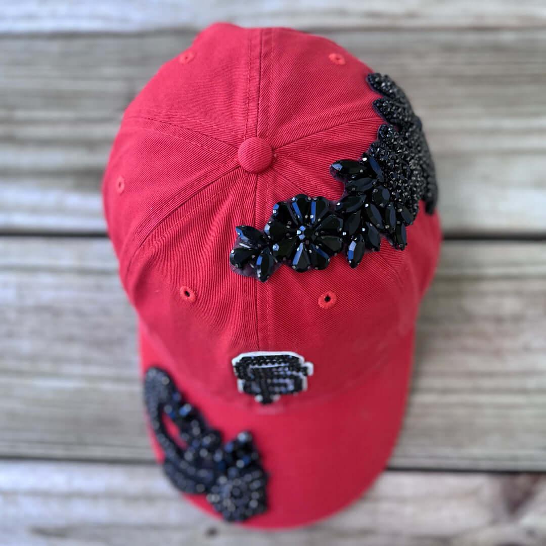 Custom Beaded Black Crystal Applique SF Hat - Rebel P Customs