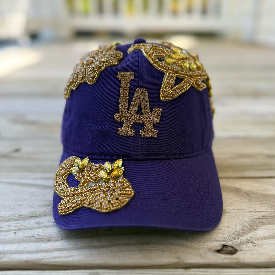 Custom Beaded Gold Crystal Applique LA Hat - Rebel P Customs