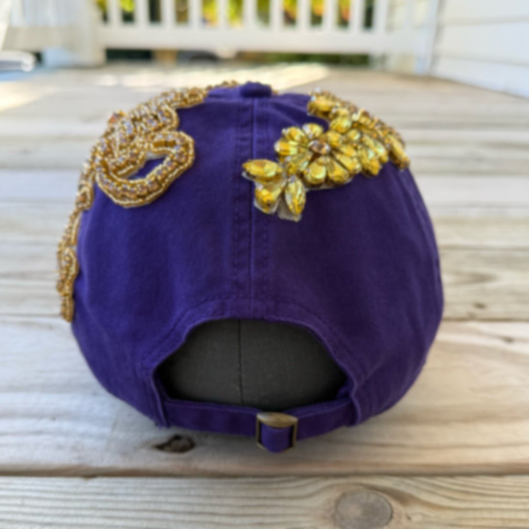 Custom Beaded Gold Crystal Applique LA Hat - Rebel P Customs