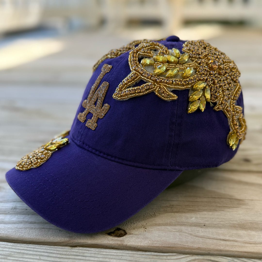 Custom Beaded Gold Crystal Applique LA Hat - Rebel P Customs
