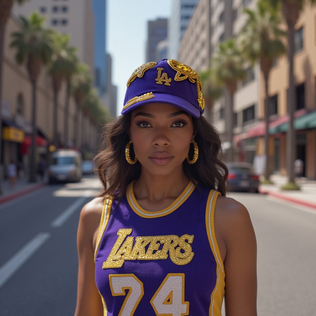 Custom Beaded Gold Crystal Applique LA Hat - Rebel P Customs