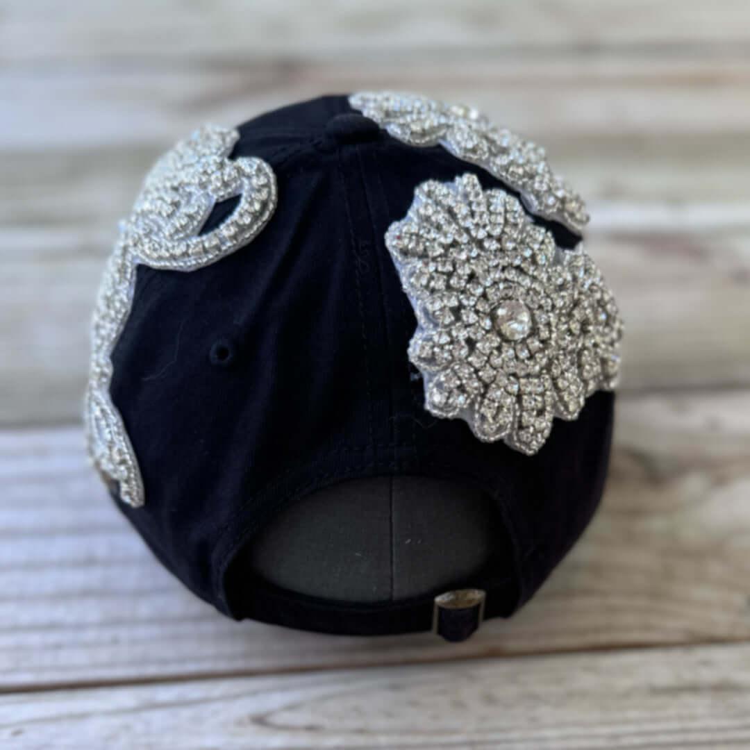 Custom Beaded Luminous Silver Crystal Applique New York Hat - Rebel P Customs