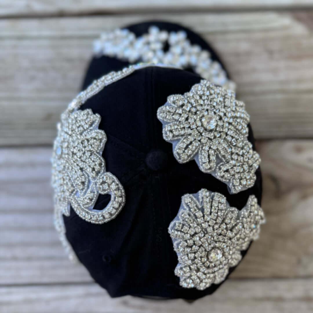 Custom Beaded Luminous Silver Crystal Applique New York Hat - Rebel P Customs