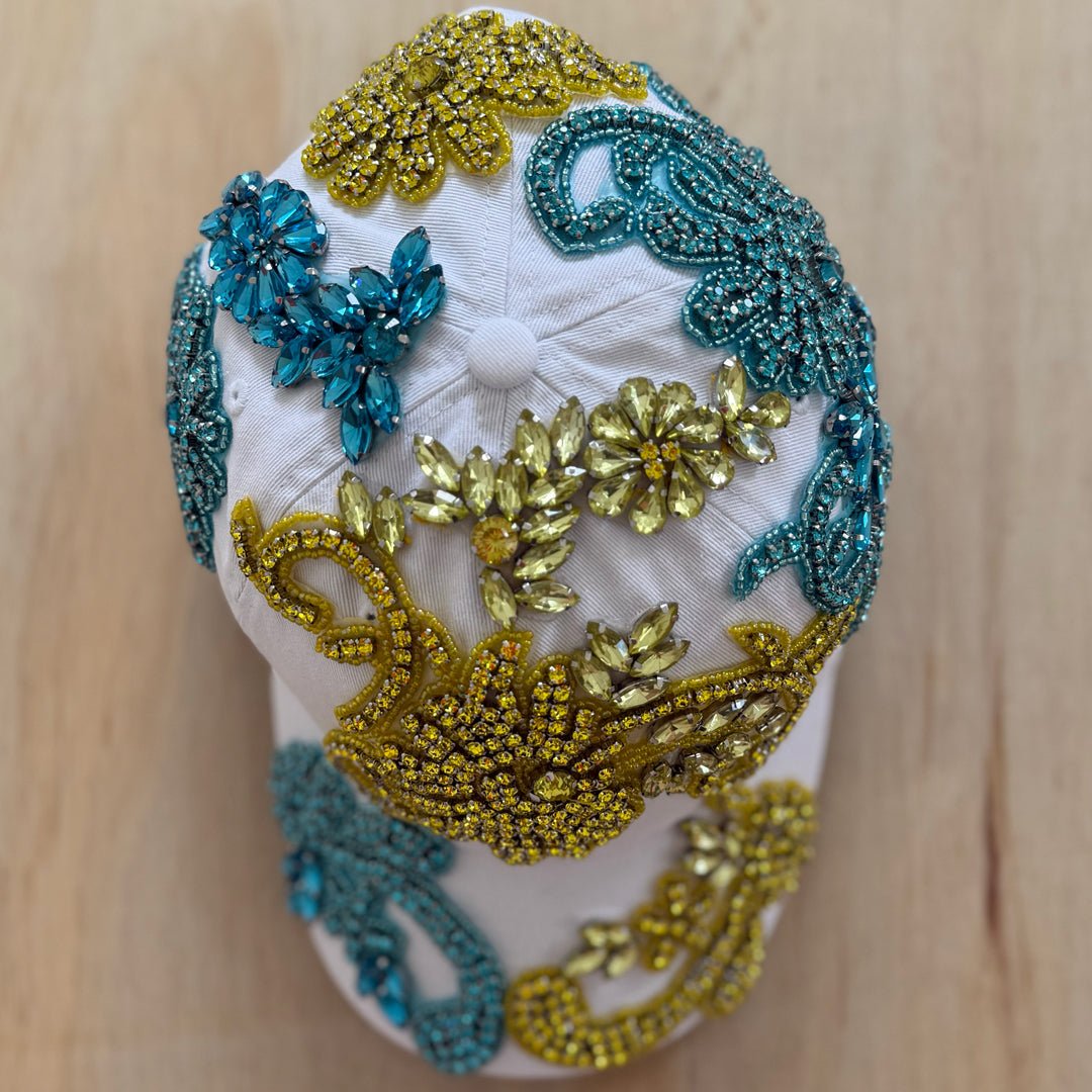 Custom Beaded Multicolor All Over Crystal Applique Hat - Rebel P Customs