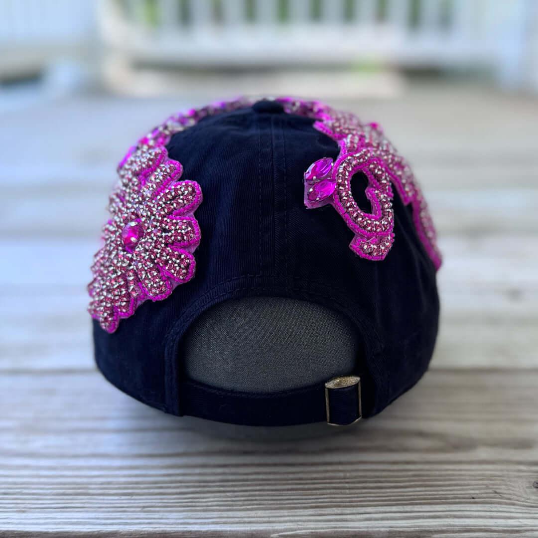Custom Beaded Pink Crystal Applique New York Hat - Rebel P Customs