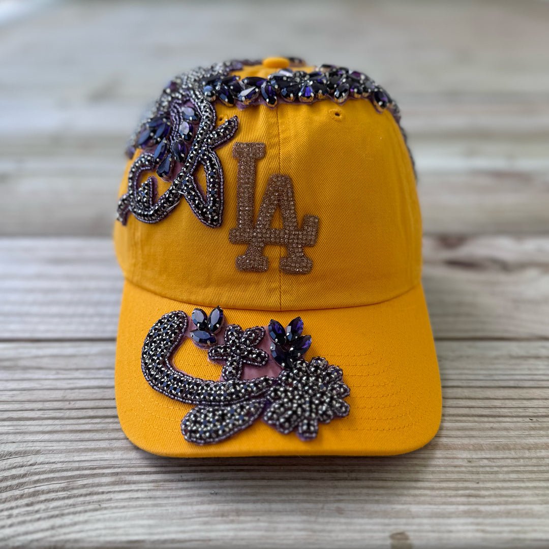 Custom Beaded Purple Crystal Applique LA Hat - Rebel P Customs