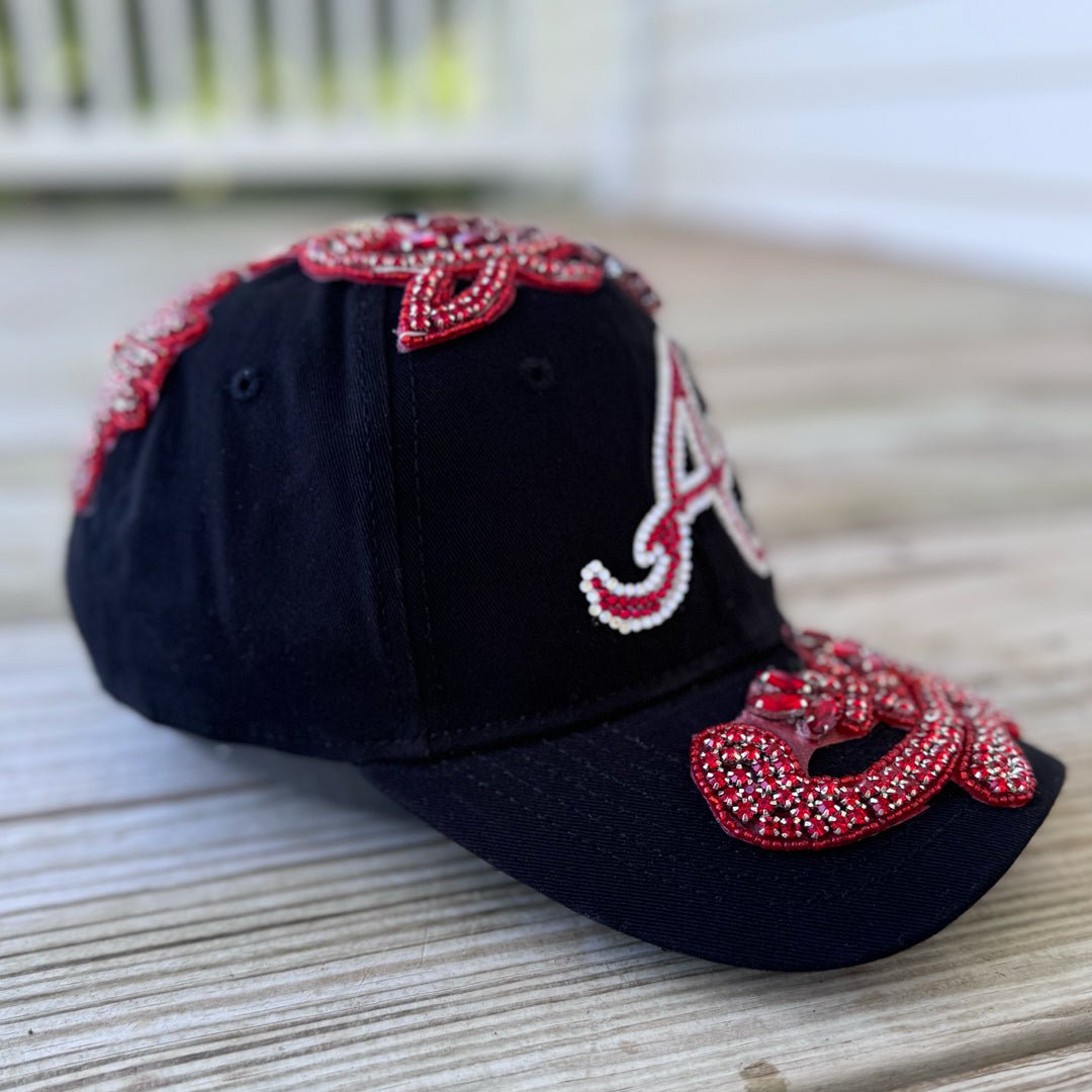 Custom Beaded Red Crystal Applique Atlanta Hat - Rebel P Customs