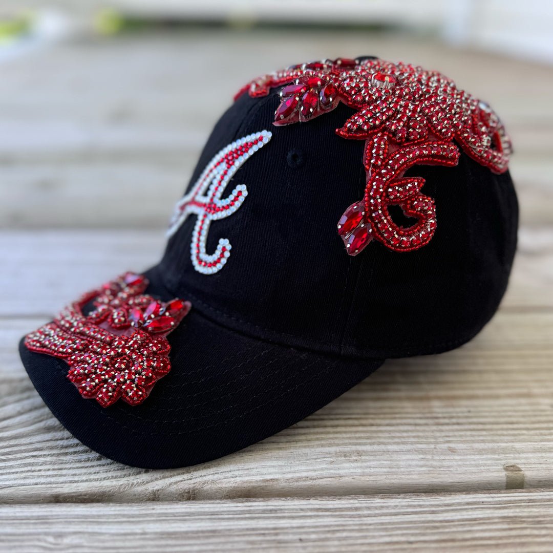 Custom Beaded Red Crystal Applique Atlanta Hat - Rebel P Customs