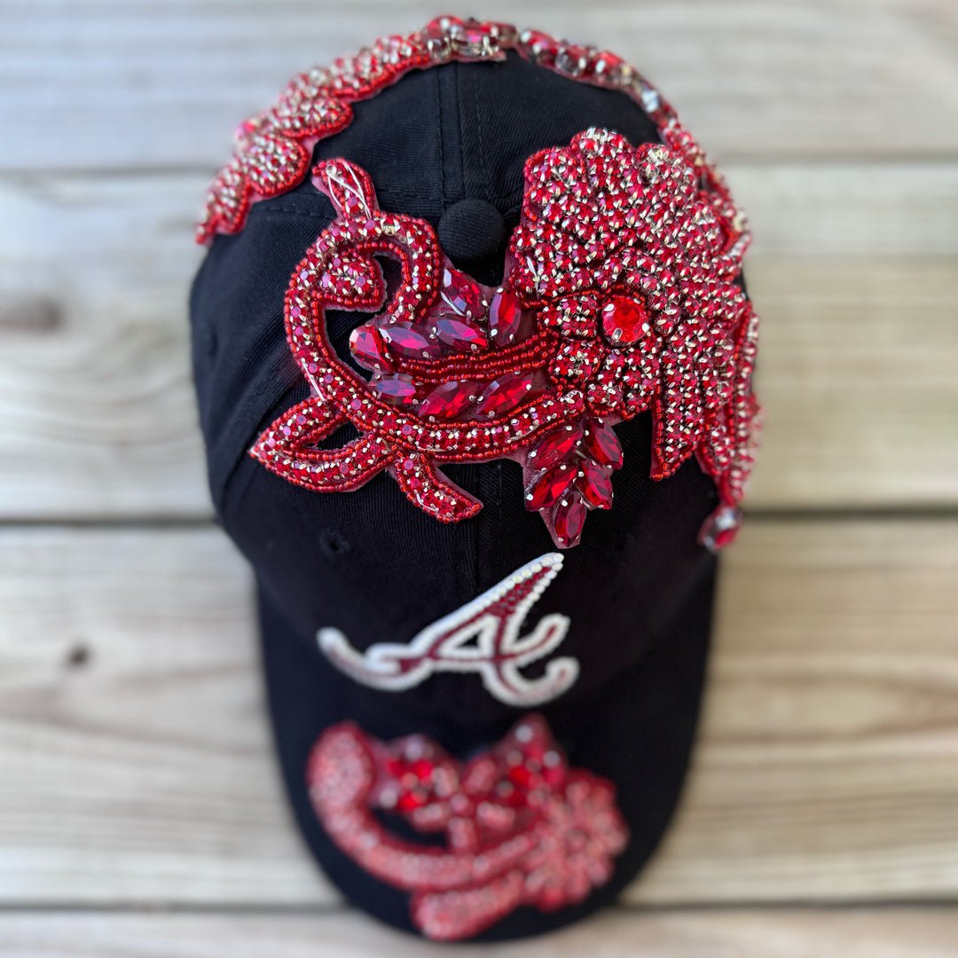 Custom Beaded Red Crystal Applique Atlanta Hat - Rebel P Customs