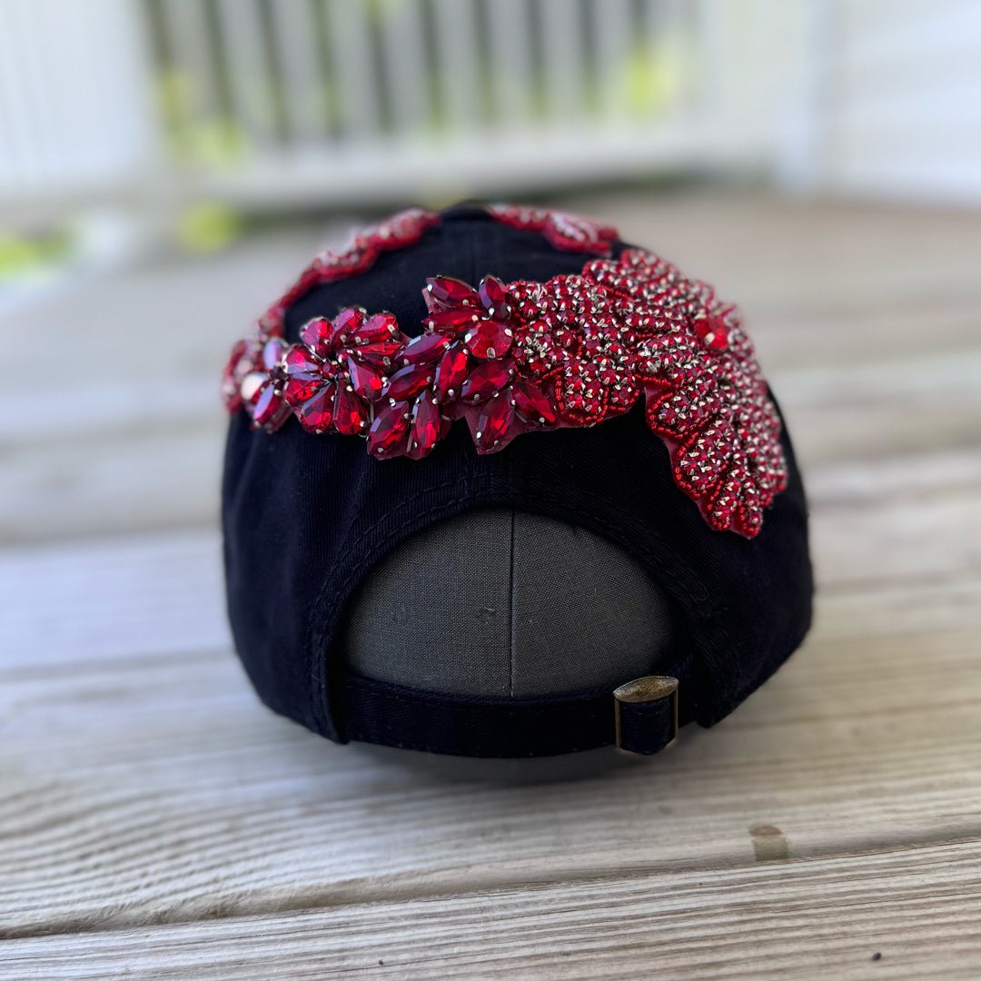 Custom Beaded Red Crystal Applique Atlanta Hat - Rebel P Customs