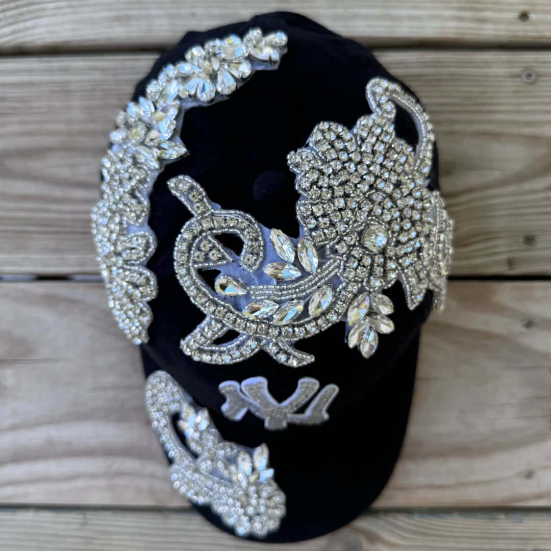 Custom Beaded Silver Crystal Applique Big New York Hat - Rebel P Customs
