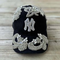 Custom Beaded Silver Crystal Applique New York Hat - Rebel P Customs