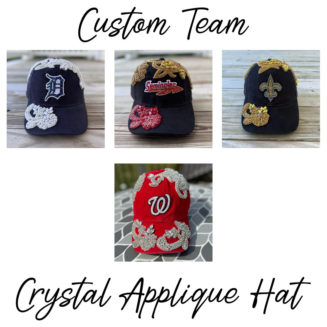 Custom Sports Team Beaded Crystal Applique Hat - Rebel P Customs