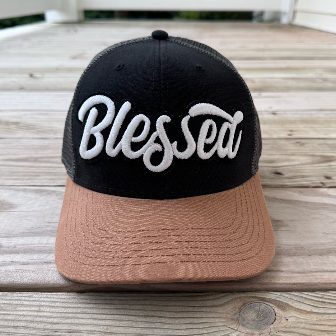 Glow In The Dark Blessed Patched Black Mid - Pro Snapback Trucker Cap - Rebel P Customs