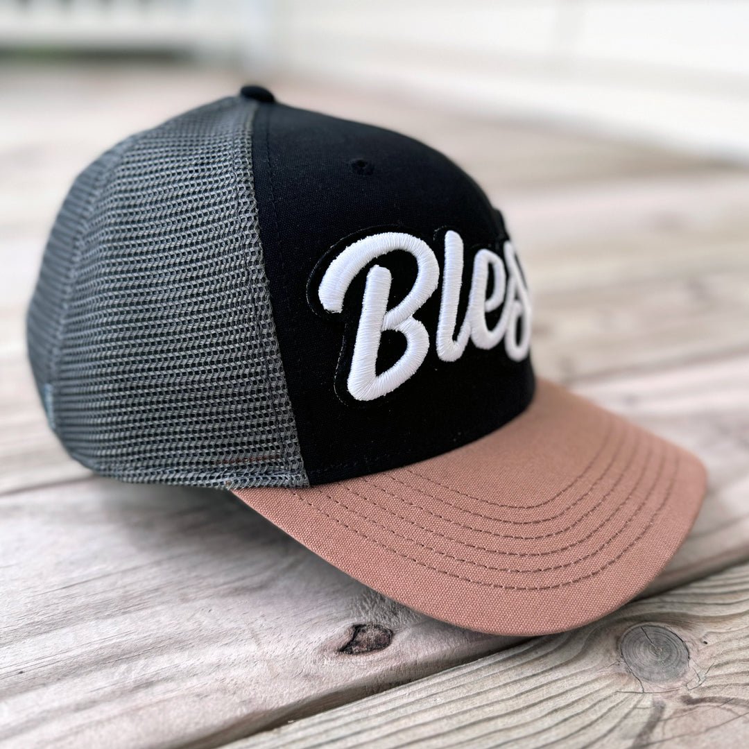 Glow In The Dark Blessed Patched Black Mid - Pro Snapback Trucker Cap - Rebel P Customs