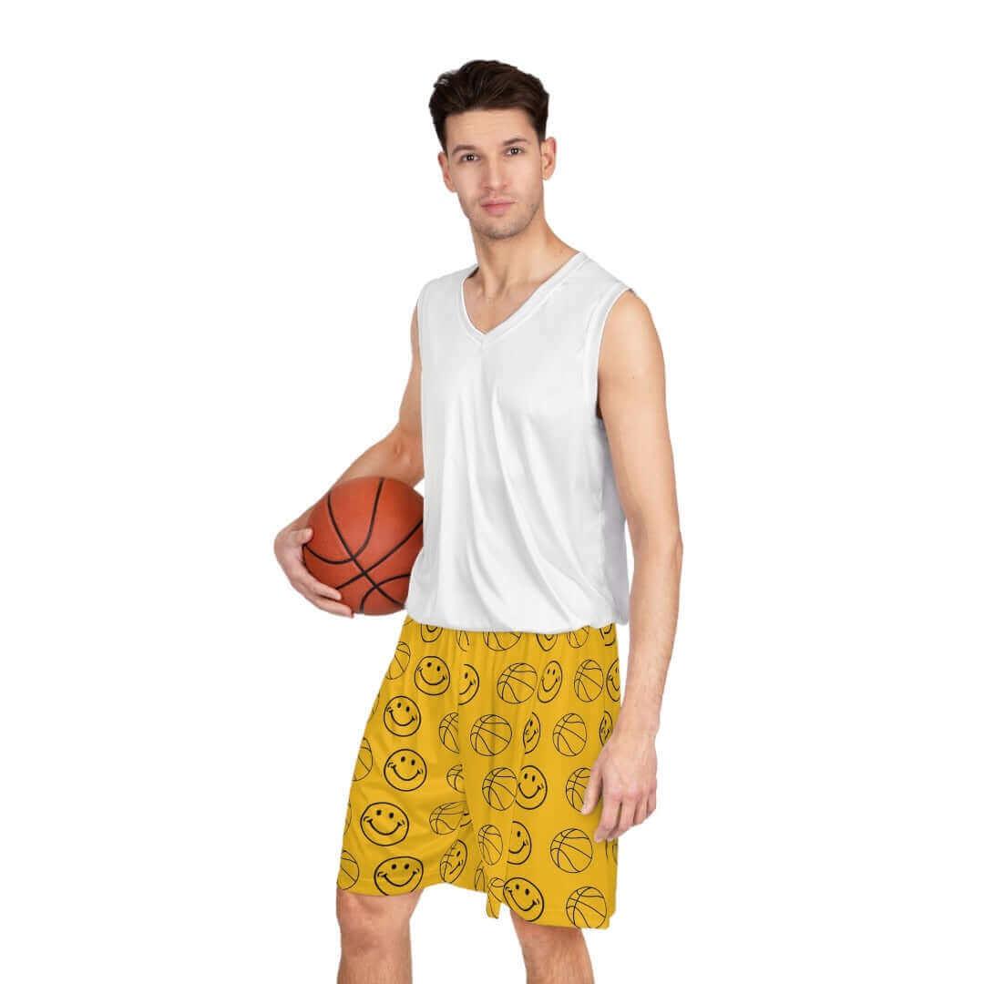 Yellow Smiley Unisex Basketball Shorts - Rebel P Customs