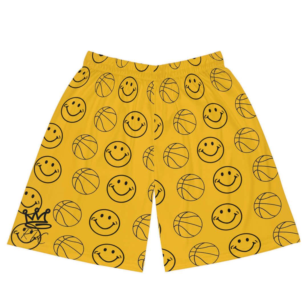 Yellow Smiley Unisex Basketball Shorts - Rebel P Customs