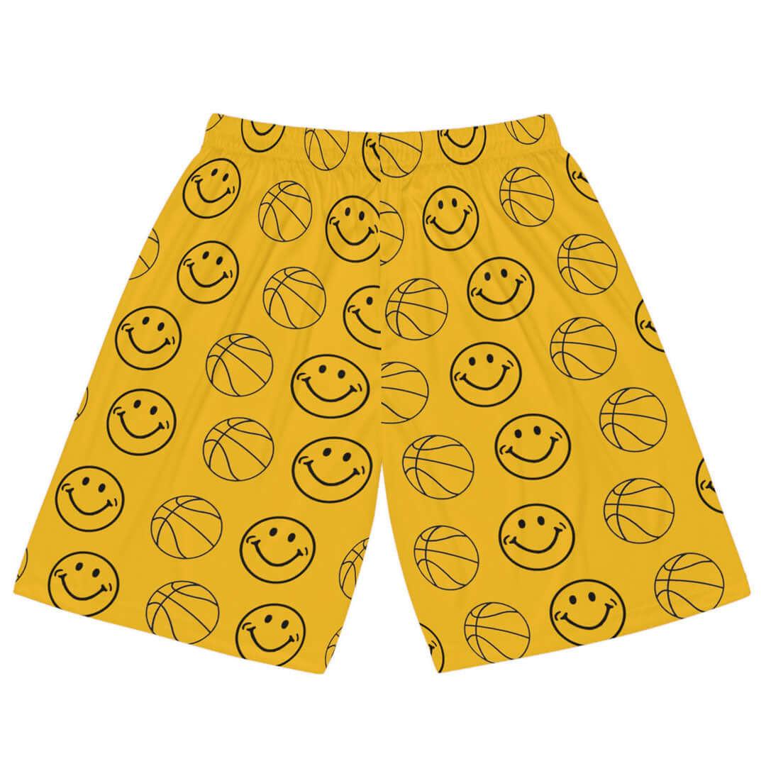 Yellow Smiley Unisex Basketball Shorts - Rebel P Customs