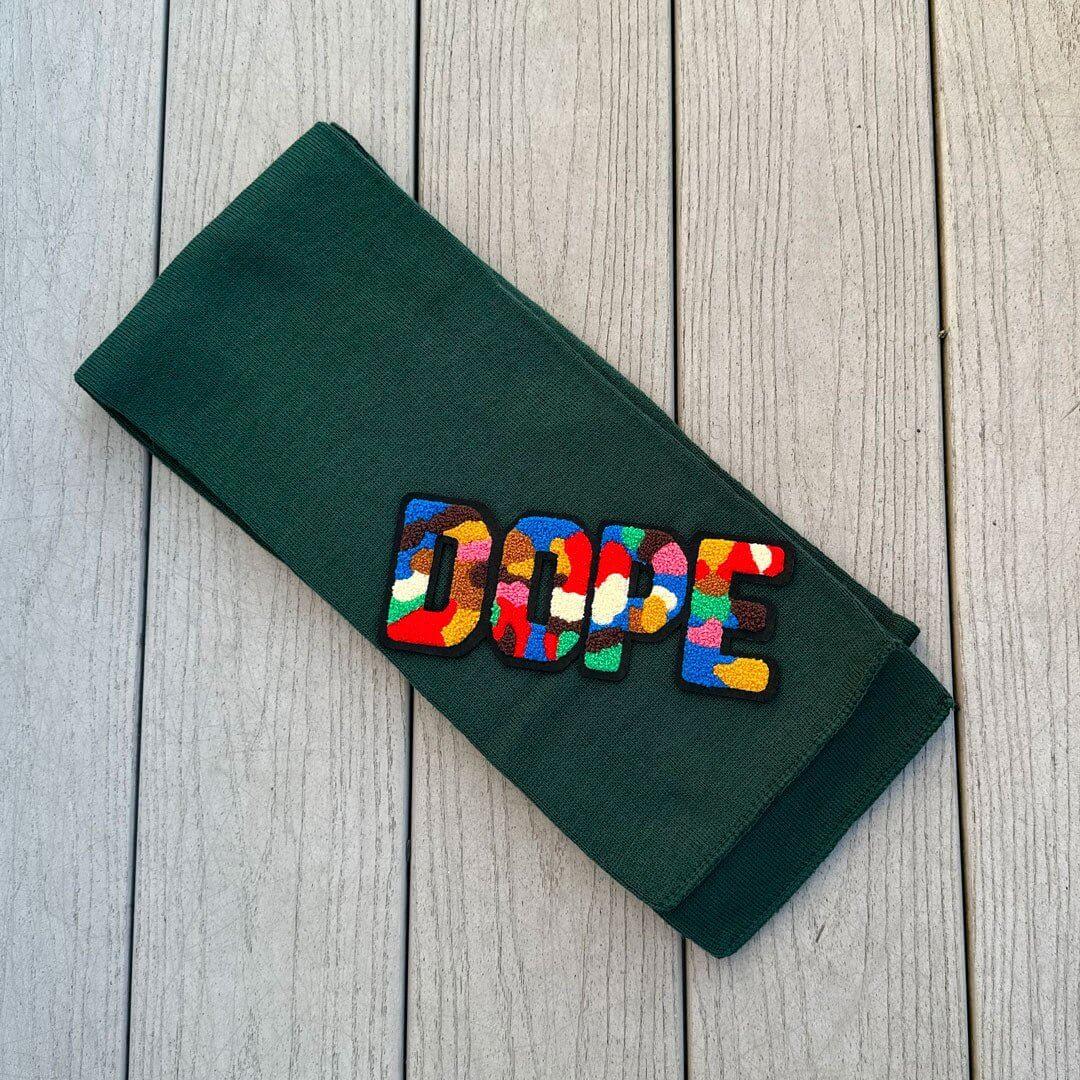 Chenille Dope Patched Green Scarf - Rebel P Customs