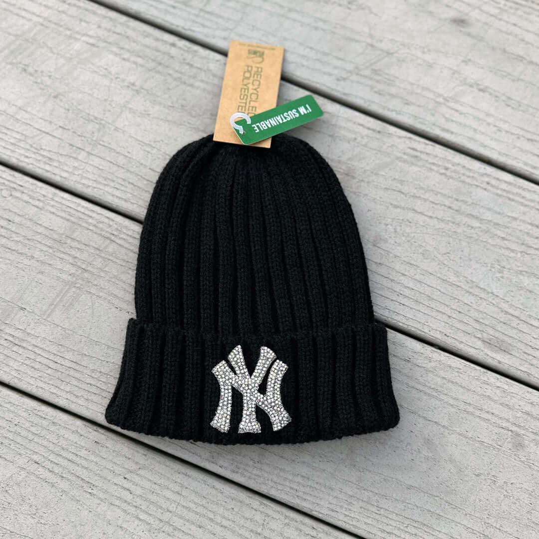 Rhinestone Applique Sustainable Cable Knit Beanie - Rebel P Customs