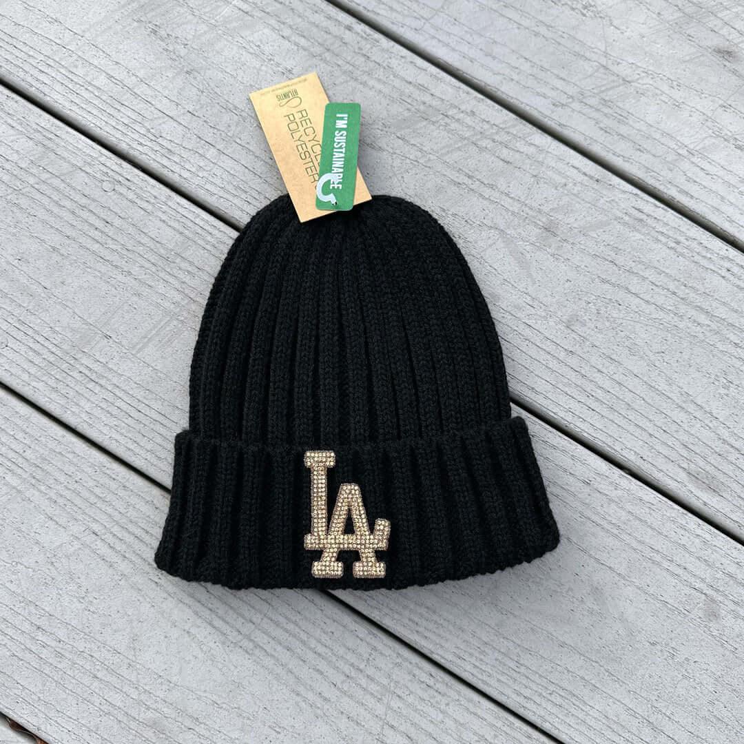 Rhinestone Applique Sustainable Cable Knit Beanie - Rebel P Customs