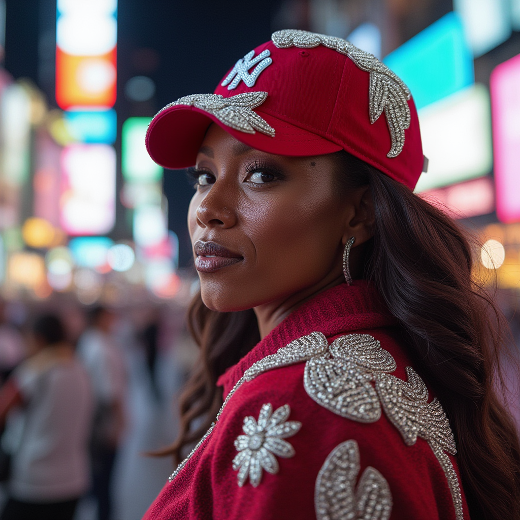 Custom Beaded Silver Crystal Applique New York Hat - Rebel P Customs