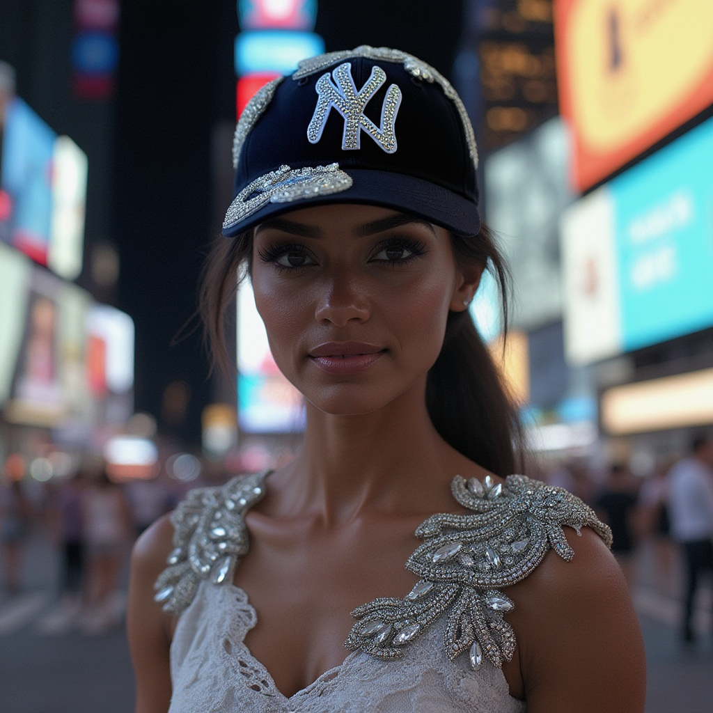 Custom Beaded Silver Crystal Applique Big New York Hat