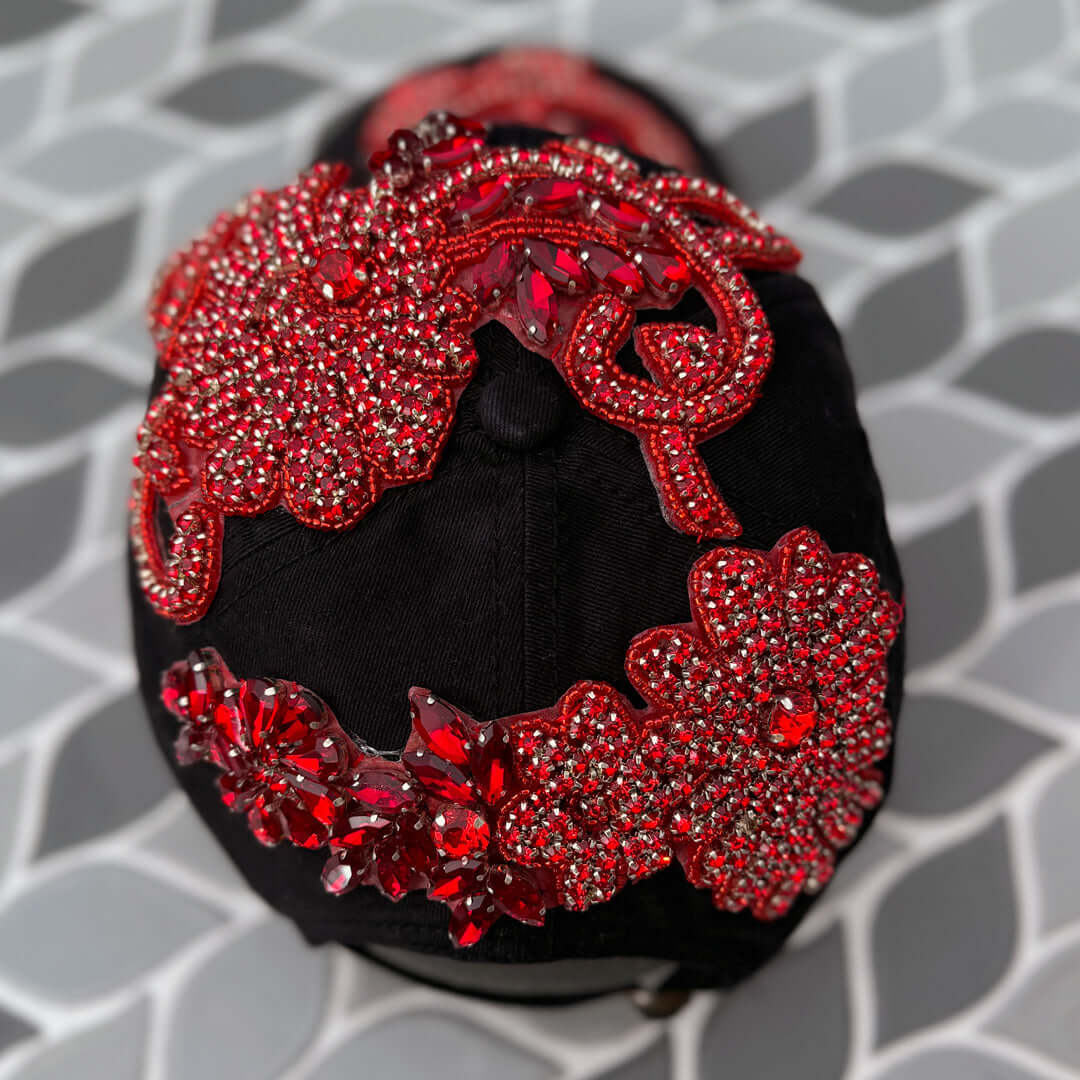 Custom Beaded Red Crystal Applique Atlanta Hat