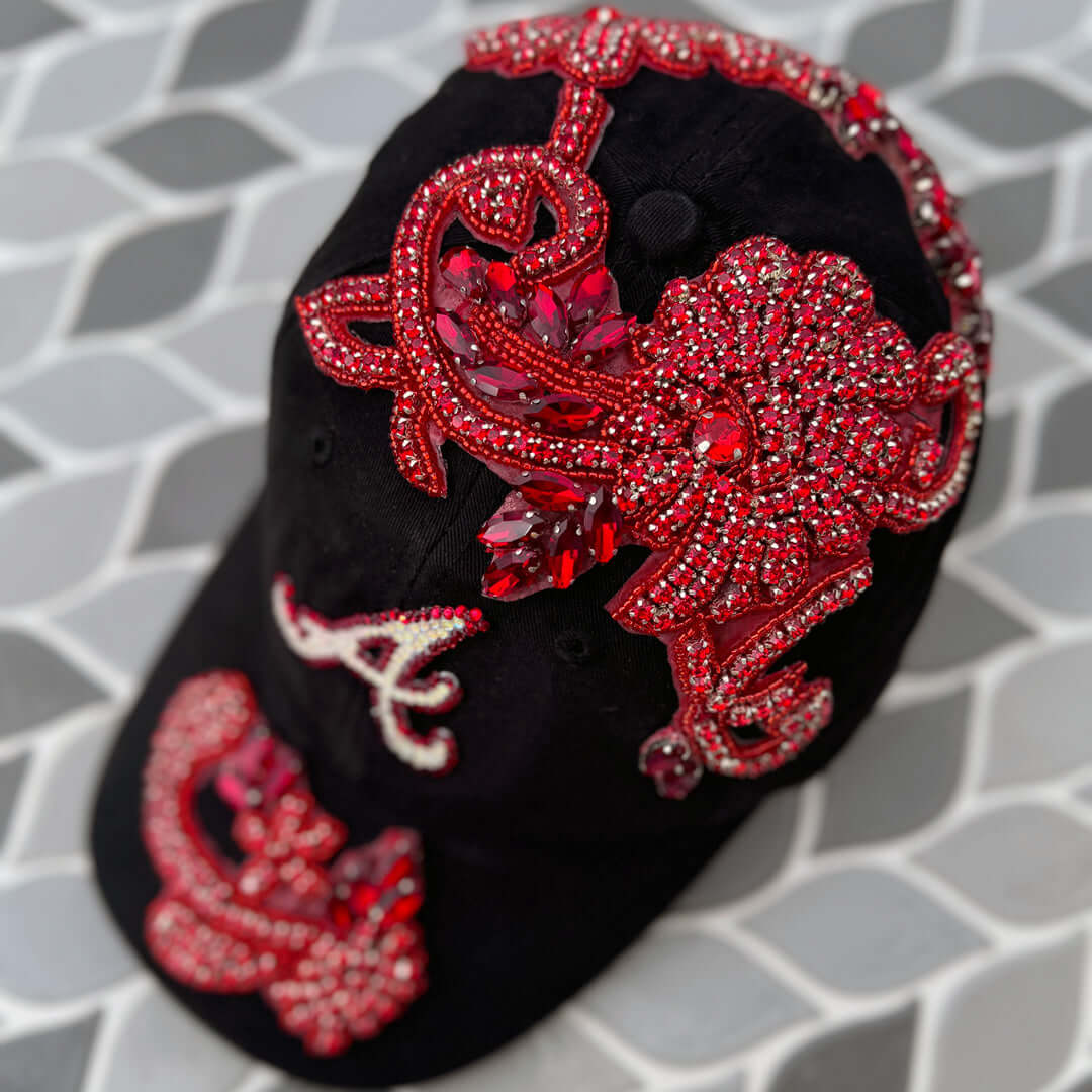 Custom Beaded Red Crystal Applique Atlanta Hat