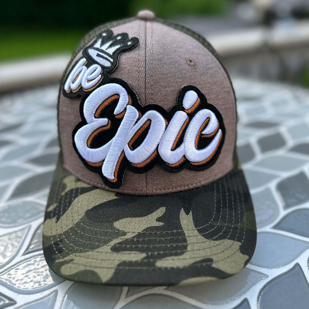 Be Epic Camo Patched Mid-Pro Snapback Trucker Cap
