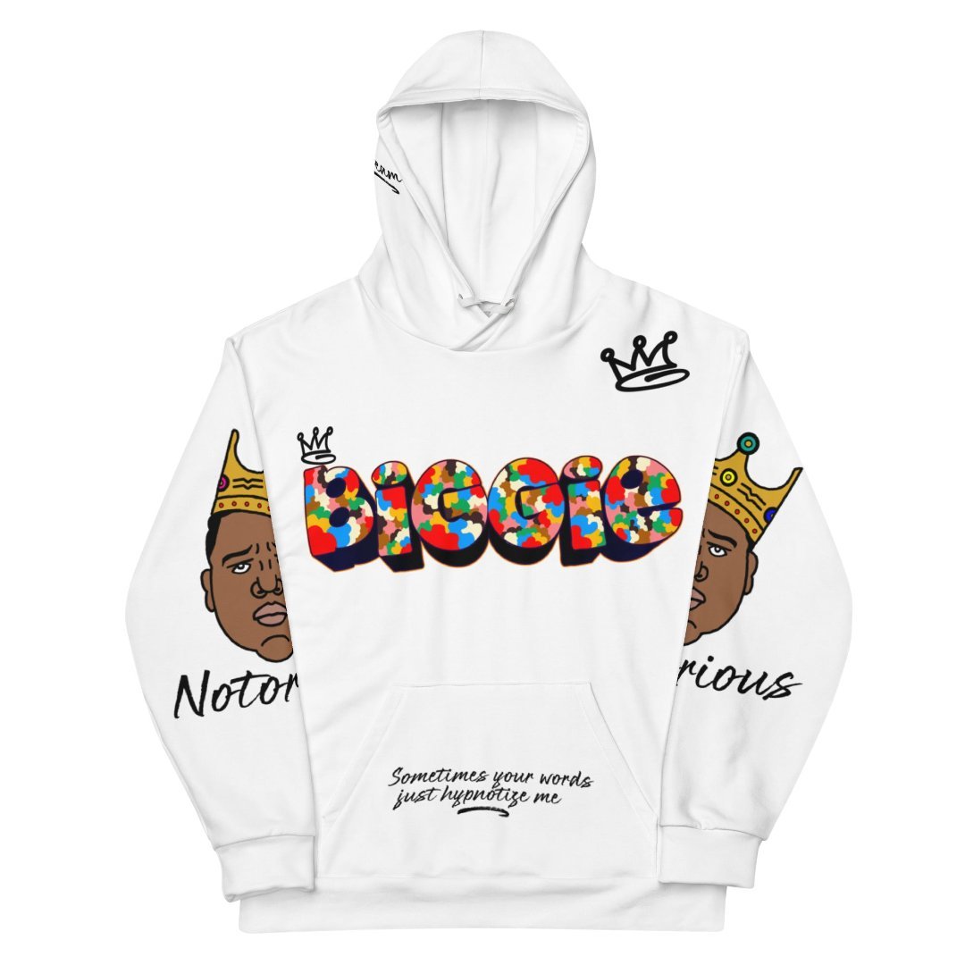 Biggie All Over Print Unisex Hoodie (White) - Rebel P Customs
