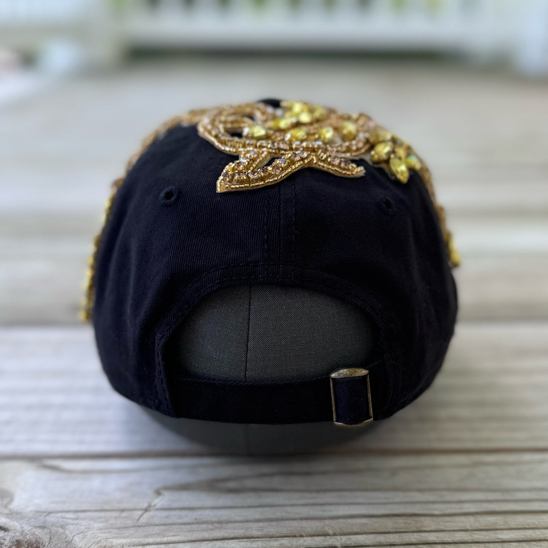 Custom Beaded Gold Crystal Applique New York Hat