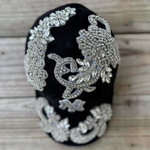 Custom Beaded Silver Crystal Applique New York Hat - Rebel P Customs
