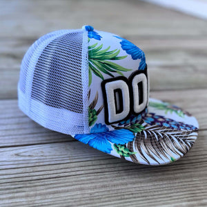 Blue Floral Glow In The Dark Dope Patched Mid - Pro Snapback Trucker Cap - Rebel P Customs