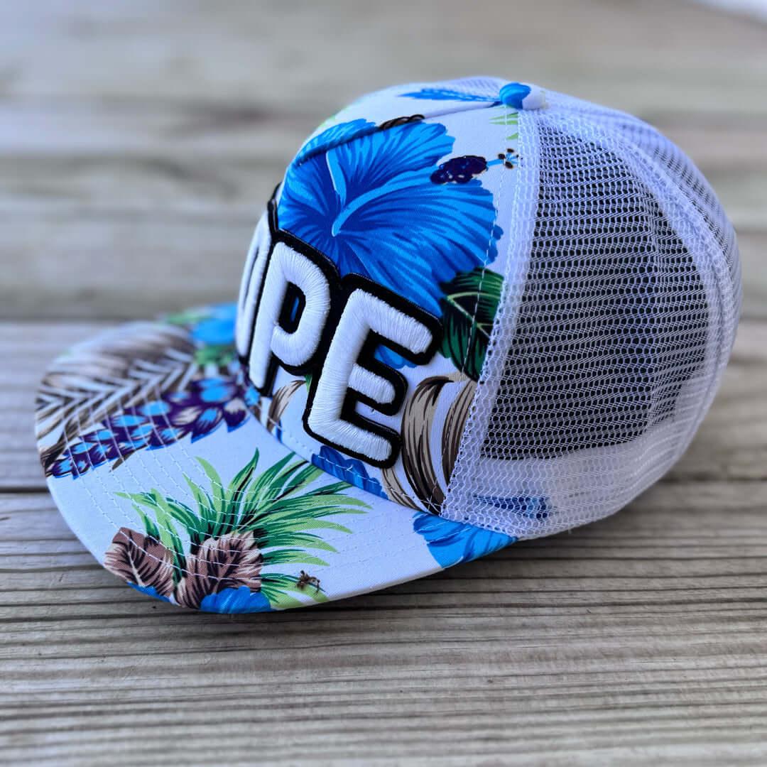 Blue Floral Glow In The Dark Dope Patched Mid - Pro Snapback Trucker Cap - Rebel P Customs