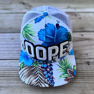 Blue Floral Glow In The Dark Dope Patched Mid - Pro Snapback Trucker Cap - Rebel P Customs