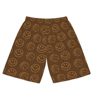 Brown Smiley Unisex Basketball Shorts - Rebel P Customs