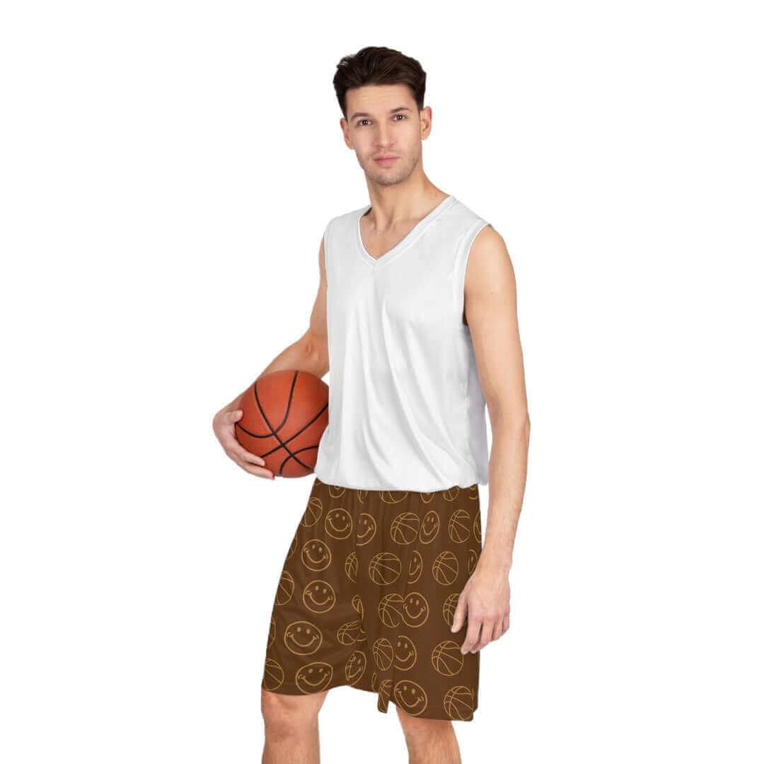 Brown Smiley Unisex Basketball Shorts - Rebel P Customs