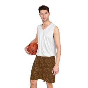Brown Smiley Unisex Basketball Shorts - Rebel P Customs