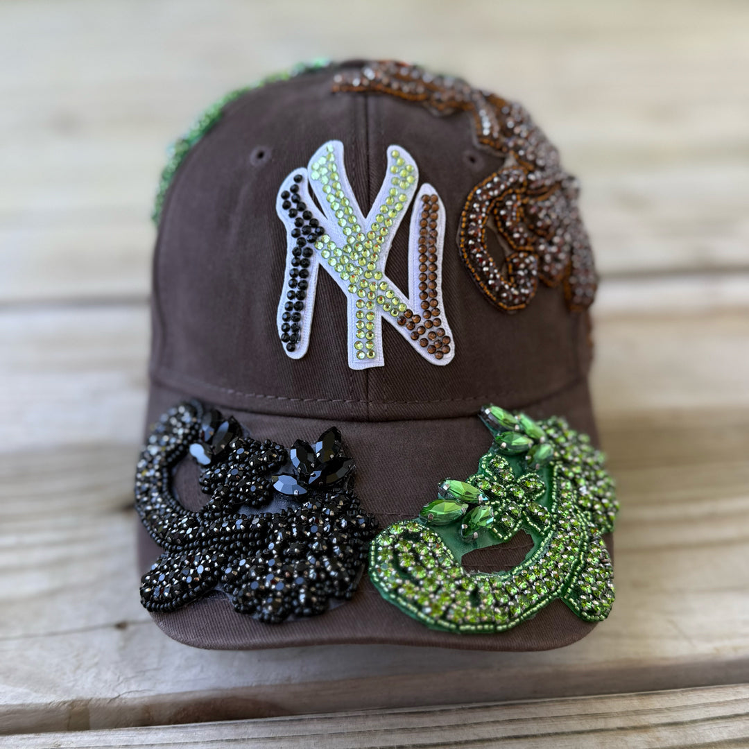 Custom Beaded Crystal Multicolor Applique Big New York Hat - Rebel P Customs